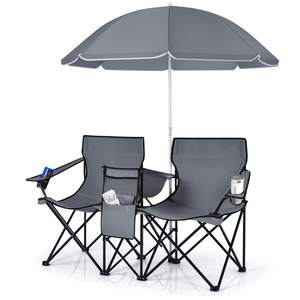 COSTWAY Double Portable Picnic Chairs, Folding Camping Chairs w/Detachable Umbrella…