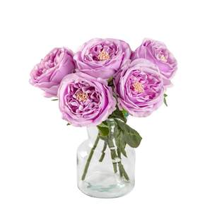 DuHouse 5Pcs Silk Roses Fake Purple Roses with Stems Real Touch Rose Artificial Flowers…