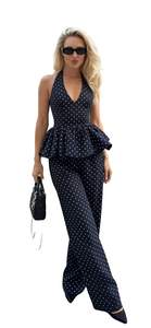 Two Piece Skirt Set for Women Retro Sleeveless Halter Top Long Trousers Polka Dot…