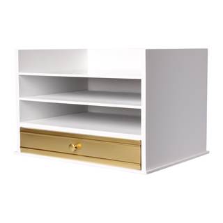 Kate and Laurel Industrious Desktop Wood Letter Tray with 3 Trays and Drawer, White and…