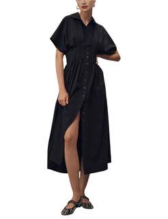 Yeokou Shirt Dress for Women Summer Casual Short Sleeve Button Down Loose Pleated Maxi…