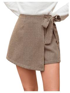 Floerns Women's Houndstooth Print Tie Front Skorts Asymmetrical Hem High Waist Skirt…