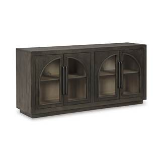 Signature Design by Ashley Dreley Accent Cabinet, 4-Door Arched Glass Sideboard, Solid…