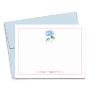Personalized Hydrangea Stationery Cards And Envelopes Set, FLAT Watercolor Flower Cards…