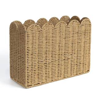 AELS Woven Natural Fibre Magazine Holder, Scalloped Edge Floor Magazine Rack, Hand-woven…