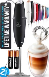Zulay Kitchen Powerful Milk Frother Wand With Duracell Batteries - Ultra Fast Handheld…