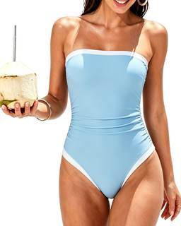 SUUKSESS Women One Piece Tummy Control Swimsuit Strapless Bandeau Bathing Suit