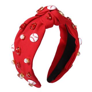 Baseball Knotted Headband for Women Sparkle Crystal Baseball Charm Headband Game Day Top…