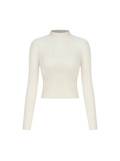 CIDER Women’s Mock Neck Crop Tops Long Sleeve Fitted Basic Tee Shirts Small Beige