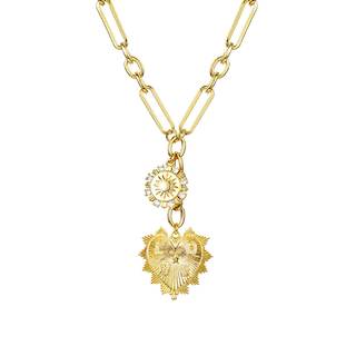Sun Heart Charm Choker Necklace for Women Men,Golden Plated With Zircons Inlaid…