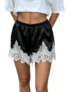 UAURORAO Women Satin Silk Shorts Lace Trim Patchwork Mini Micro Shorts Silky Low Rise…