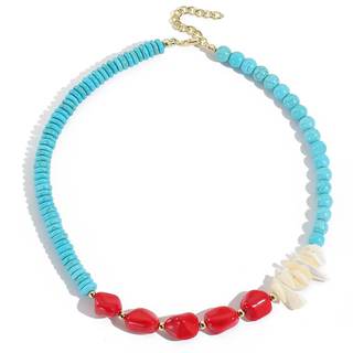 HETICA Beaded Necklace for Women, Boho Turquoise Bead Necklace with Shell Accents…
