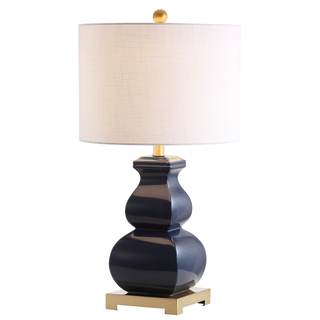 JONATHAN Y Vienna 25.5" Ceramic Metal Footed Vase Table Lamp, Navy/Gold | White Linen…