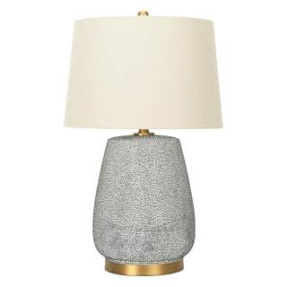 Creative Co-Op Textured Stoneware Table Lamp with Gold Accents and Linen Shade, Blue and…