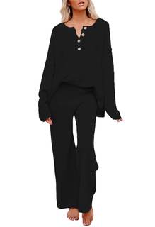 Pink Queen Women's 2 Piece Fall Outfit Lounge Set Long Sleeve Button Pullover Sweater…