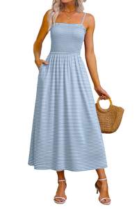 OFEEFAN Womens Spaghetti Strap Maxi Dresses Smocked with Pockets 2026 Summer Spring…