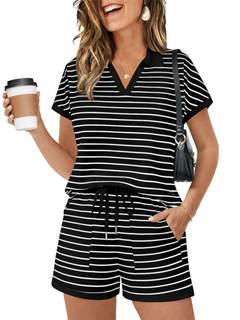 Yousify Womens 2 Piece Short Sets Summer Set Casual Vacation Lounge Set | Striped Summer…