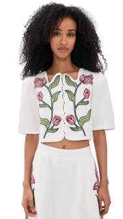 FARM Rio Women's Flower Crop Top Small Off-white