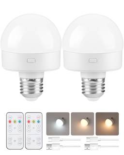 Rechargeable Light Bulbs with Remote Control 2 Packs, Battery Operated Light Bulbs with…