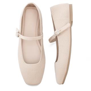 Soesyi Knit Flats for Women Square Toe Flats Casual Ballet Flats with Ankle Strap,Mary…