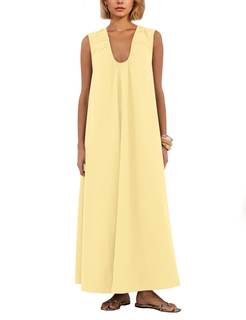 OLAPTA Women Summer Sleeveless Maxi Dress Scoop Neck Ruched Loose Fit Casual Elegant…