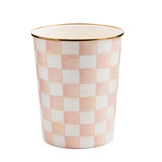 MACKENZIE-CHILDS Waste Bin, Pink-and-White Rosy Check | Hand-painted design, made from…