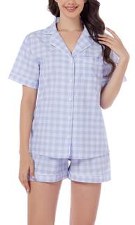 LUBOT 100% Cotton Pajamas for Women 2 Piece PJ Set Poplin Woven Lightweight Ladies Button…