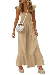 PRETTYGARDEN Women's Summer Smocked Maxi Sun Dresses | Cap Sleeve V Neck, Fit and Flare…