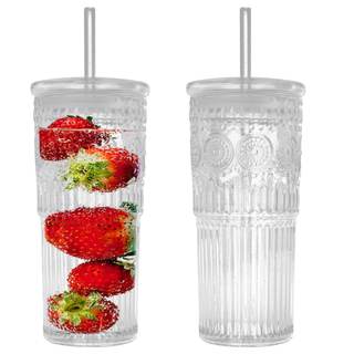 Bandesun All Glass Iced Coffee Cup With Lids and Straws，24 OZ High Borosilicate Glass…