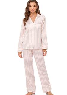 Serenedelicacy Women's Satin Pajama Set Long Sleeve Button Down Sleepwear 2-Piece Silky…