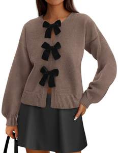 PRETTYGARDEN Women's Fall Bow Tie Front Cardigan Sweaters | Long Sleeve, Drop Shoulder…