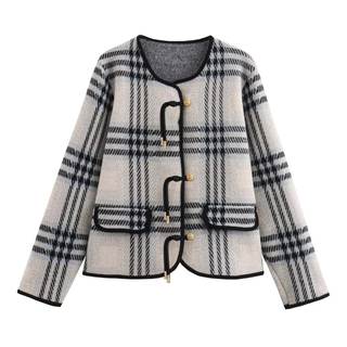 HOULENGS Women's Vintage Button Down Cardigan Sweater Plaid Print Long Sleeve Knit Coat…