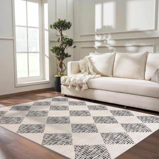 BoutiqueRugs Ivory Diamond Contemporary Cream 6x9 Area Rug Black White Fauci Living Room…