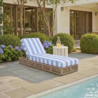 SAFAVIEH Outdoor - Gillian Chaise Lounge Chair - Heather Tan & Baby Blue Stripe - Steel…