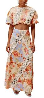Skirts Set Two Piece Sets for Women Floral Print Lace-Trim Crop Tops Maxi Skirt Elegant…