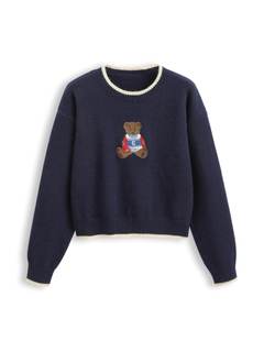 CIDER Women's Fall Sweaters Long Sleeve Bear Graphic Cute Sweaters | Crewneck Color Block…