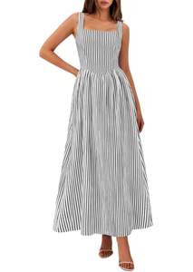 PRETTYGARDEN Women's Maxi Dress Summer Striped Sundress | Sleeveless Square Neck, Long…