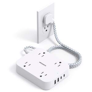 Flat Plug Extension Cord, 4 Widely Power Strip with 4 USB Ports(2 USB C) | HANYCONY 5ft…