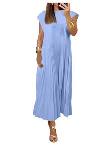 GORGLITTER Women's Pleated Maxi Dresses Church Casual Wedding Guest Outfits | Flowy…