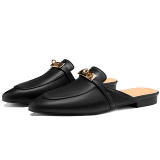 Design Mules for Women, Almond Toe Slip-On Flats, Backless Loafers with Matal Buckle…