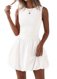KIRUNDO Summer Dresses for Women 2026 Cute Mini Sleeveless Bubble Dress | Stretchy Ruched…