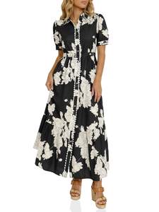 Wenrine Womens Maxi Shirt Dress Floral Short Sleeve Button Summer Dresses | Short Sleeve…