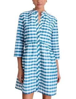 Shiyifa Womens Summer Gingham Empire Waist Dresses V-Neck 3/4 Sleeve Midi Dress Sundress…