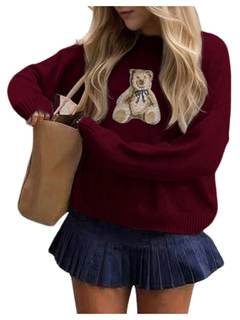 Floerns Women's Bear Long Sleeve Pullover Sweater Cute Crew Neck Knitted Tops Medium…