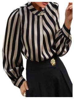GORGLITTER Women's Striped Blouse Elegant Button Front Long Sleeve Work Office Business…