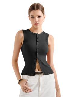 SUUKSESS Women Button Down Going Out Trendy Tops Ribbed Sexy Vest Y2K Tank Tops Medium 01…