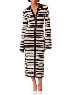 Wenrine Womens Long Cardigan Sweater Dress Striped Button Down Midi Dresses | V Neck…