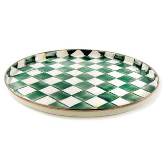 MACKENZIE-CHILDS Enamel Round Tray, Green-and-White Emerald Check | Hand-painted design…