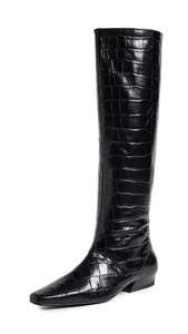 STAUD Women's Wally Flat Boots 8 Black Croco