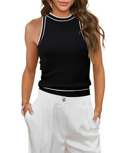 MIHOLL Women Ribbed Halter Neck Tank Top Summer Sleeveless Racerback Cropped Cami Tops…